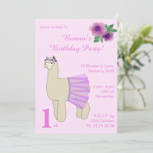 Invitation illusima Ballerina Llama Girls Pink Anniversaire (Debout devant)