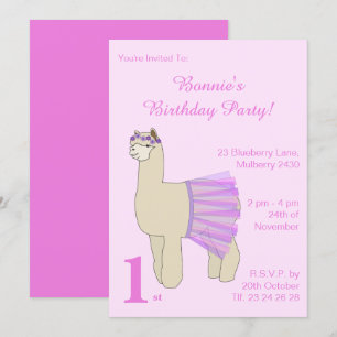 Invitation illusima Ballerina Llama Girls Pink Anniversaire