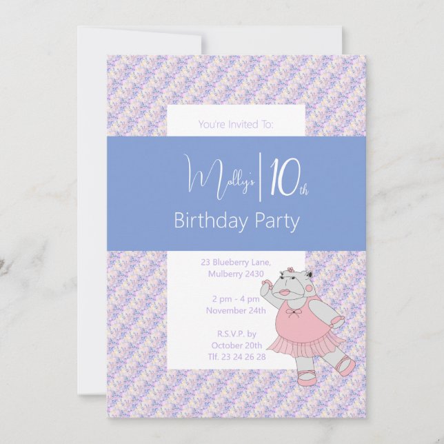 Invitation illusima Blue Ballerina Hippo 10e anniversaire (Devant)