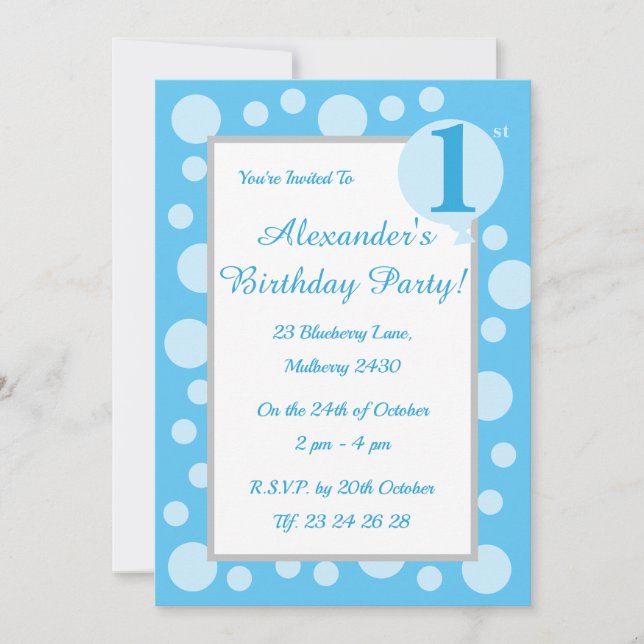 Invitation illusima Blue Spots & Dots Garçons 1er anniversair (Devant)