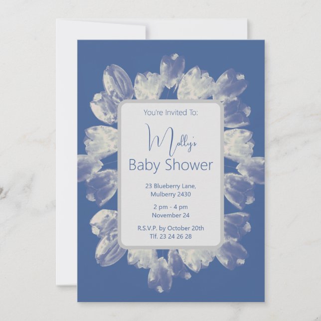 Invitation illusima Boho Blue Tulips Baby shower de bouquet (Devant)
