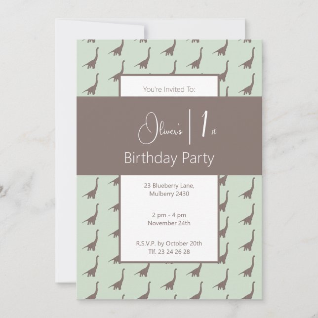 Invitation illusima Brown long cou Dinosaures 1er anniversair (Devant)