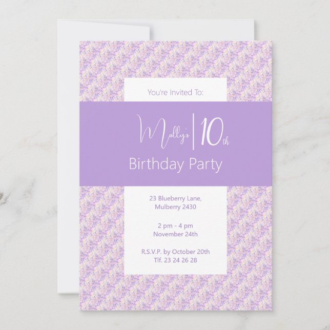 Invitation illusima Fleurs florales violettes Filles 10e anni (Devant)