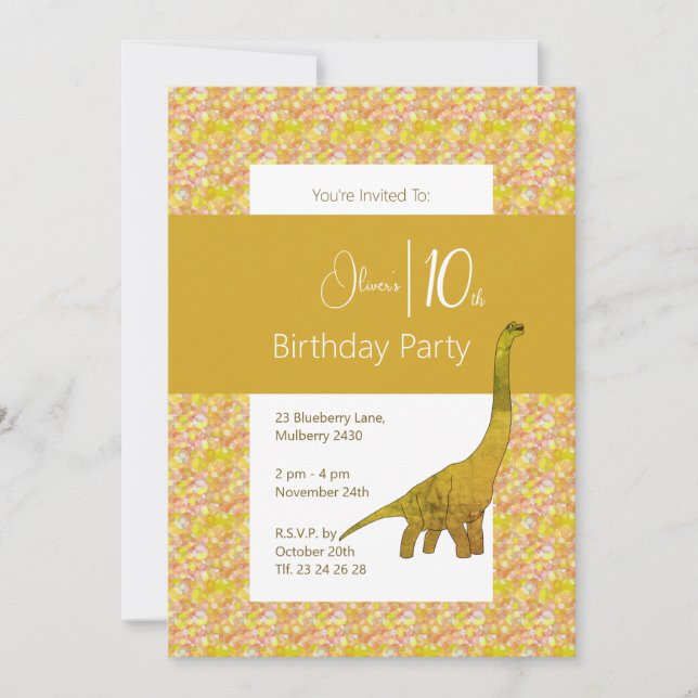 Invitation illusima Long Cou Dinosaure Jaune 10e anniversaire (Devant)