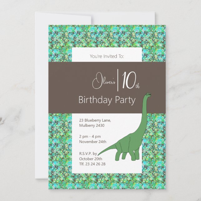 Invitation illusima Long Neck Dinosaur Brown 10e anniversaire (Devant)