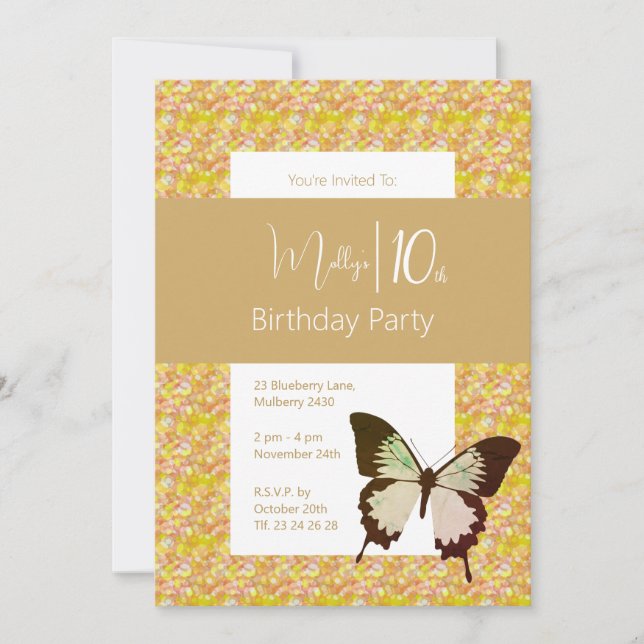 Invitation illusima Papillon Confetti Filles 10e anniversaire (Devant)