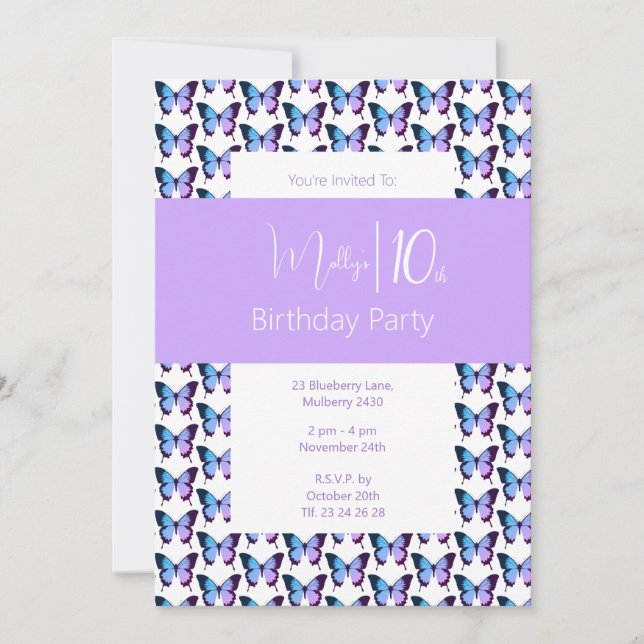 Invitation illusima Papillon Motif pourpre 10e anniversaire (Devant)