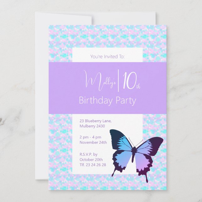 Invitation illusima Papillon pourpre Confetti 10e anniversair (Devant)