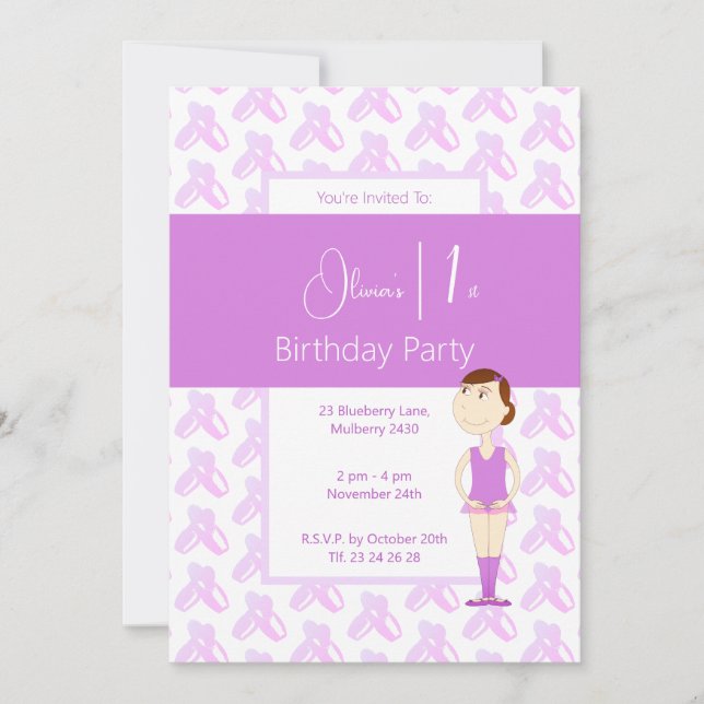 Invitation illusima Purple Ballerina Chaussures 1er anniversa (Devant)