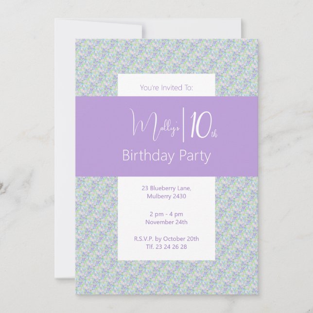 Invitation illusima Purple Green Floral Girls 10e anniversair (Devant)