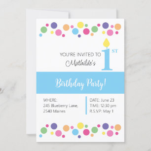 Invitation illusima Rainbow Circles, Blue Back, 1er anniversa