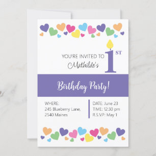 Invitation illusima Rainbow Love Hearts, Purple 1er anniversa