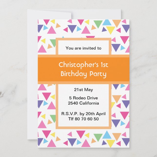 Invitation illusima Rainbow Triangles 1st Birthday Party (Devant)