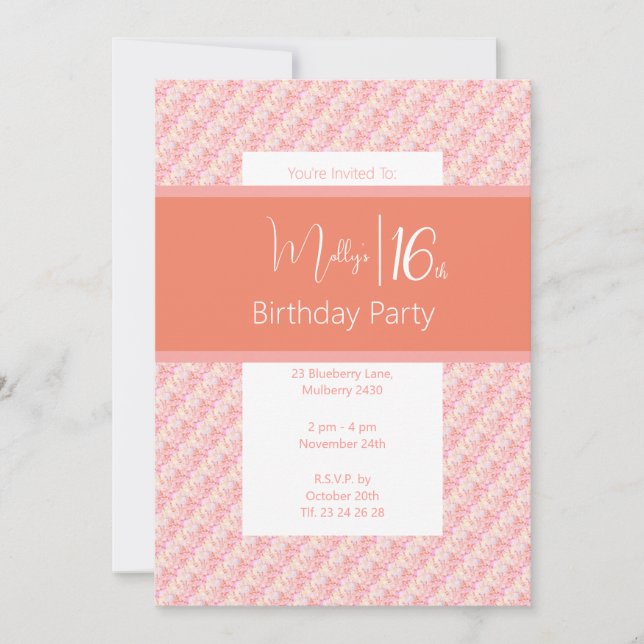 Invitation illusima Tons de Pêche Rose Floral 16e Anniversair (Devant)