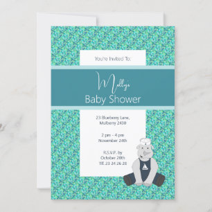 Invitation illusima Turquoise Floral Sailor Rhino Baby shower