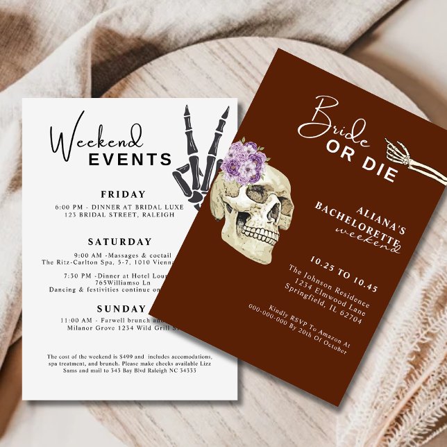Invitation Illustrated Skull Bride ou Die Floral Bachelorette (Créateur téléchargé)