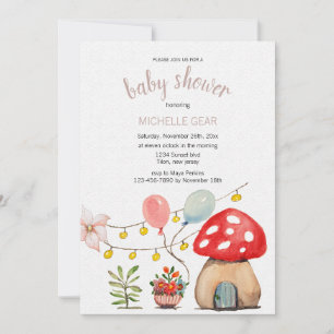 Invitation Illustration à l'aquarelle d'un champignon mignon