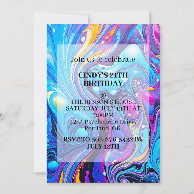 Invitation Illustration Abstraite Wavy Art Anniversaire (Devant)