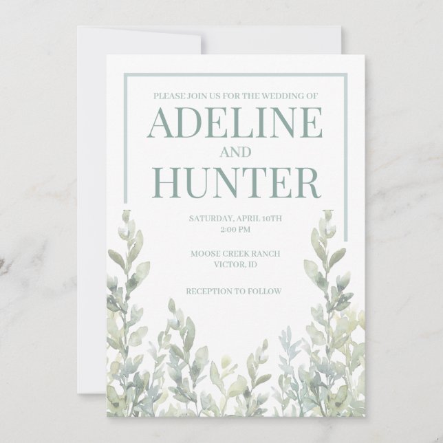 Invitation Illustration aquarelle d'invitation avec du sauge  (Devant)