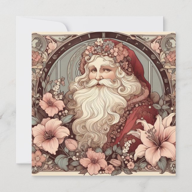 Invitation Illustration Art Nouveau du Père Noël (Devant)