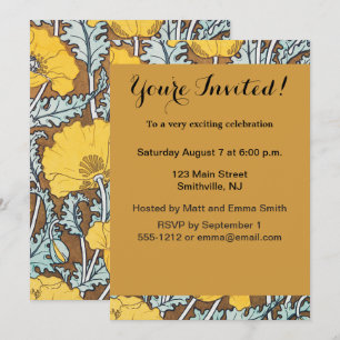 Invitation Illustration Art Nouveau Poppy Fleur Jaune