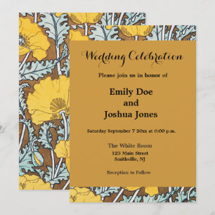 Invitation Illustration Art Nouveau Poppy Fleur Jaune