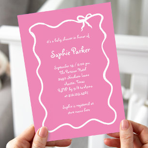 Invitation Illustration Baby shower blanc et rose cabot franç
