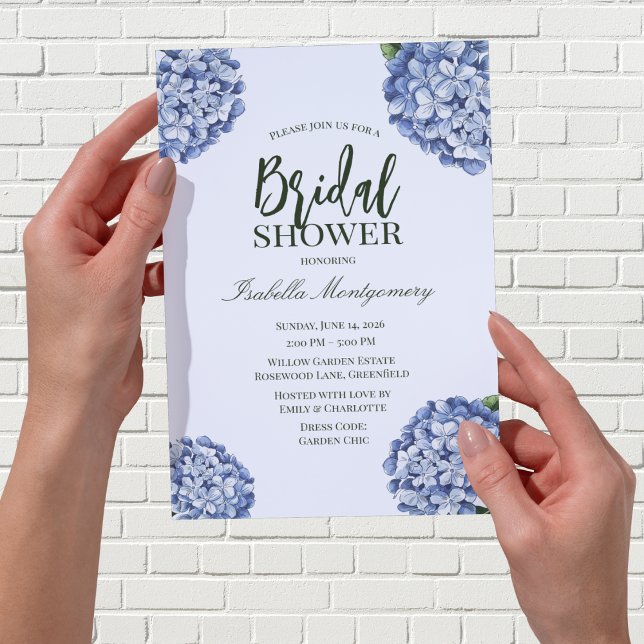 Invitation Illustration botanique Hydrangea bleue Élégance (Botanical Illustration Blue Hydrangea Elegance Invitations
)