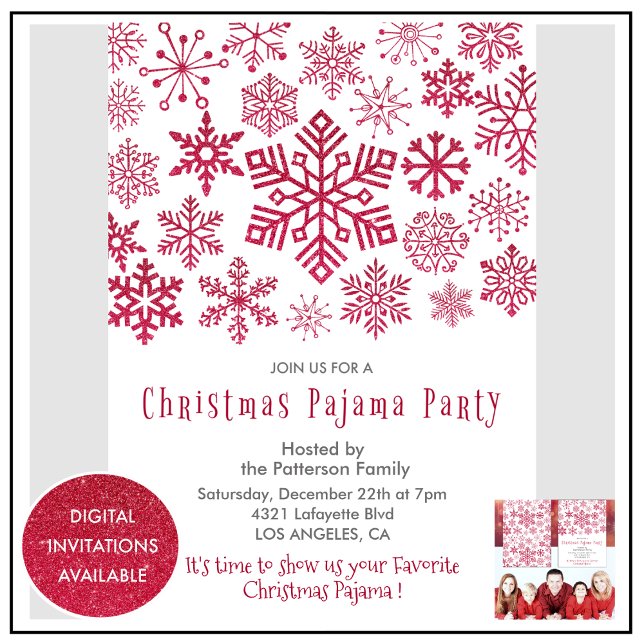 Invitation Illustration chic de fête de pyjama de Noël flocon (Créateur téléchargé)