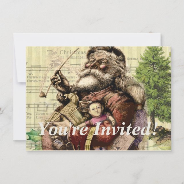 Invitation Illustration classique de l'arbre du Père Noël joy (Devant)