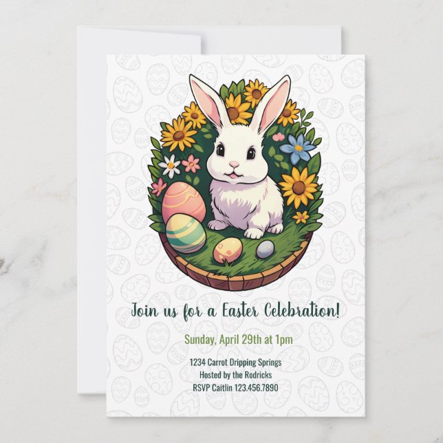 Invitation Illustration classique du lapin de Pâques. Joyeux  (Devant)