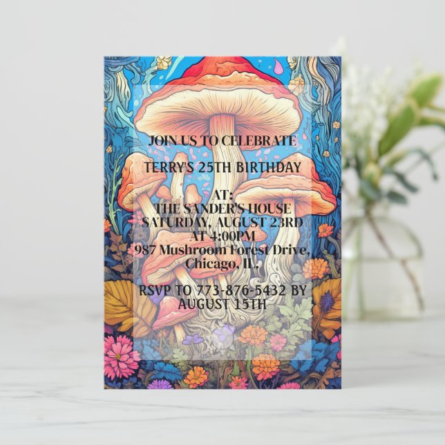 Invitation Illustration Creative Mushroom fête d'anniversaire (Debout devant)