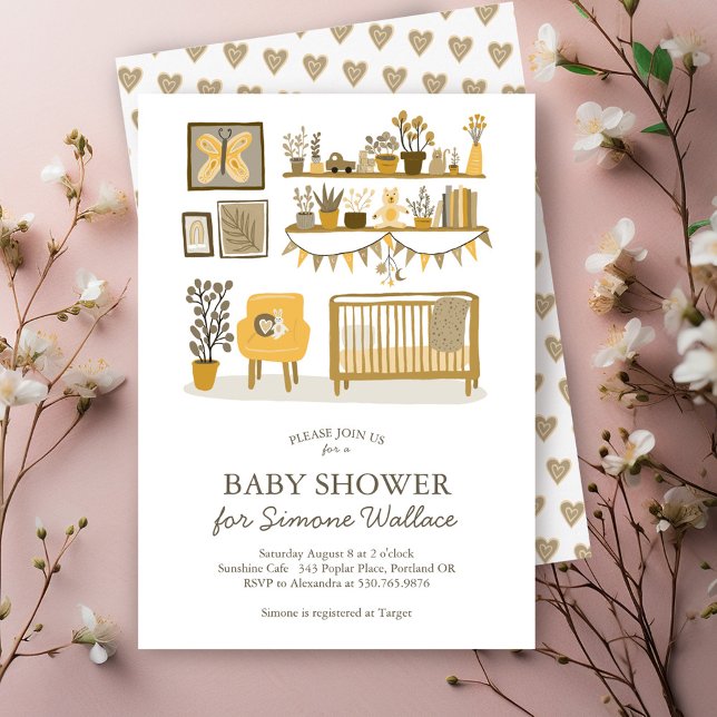 Invitation Illustration Cute Nursery BABY SHOWER PERSONNALISÉ (Cute Nursery Illustration CUSTOM BABY SHOWER Invitation)