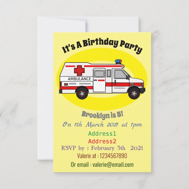 Invitation Illustration d'ambulance (Devant)