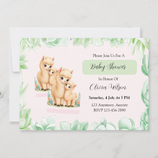 Invitation Illustration d'amour de famille de lama mignon