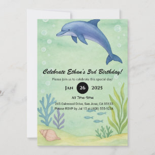 Invitation Illustration d'anniversaire Blue Dolphin & Ocean G