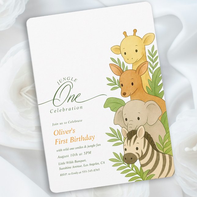 Invitation Illustration d'anniversaire d'animal Wild One 1er  (Wild One Animal Birthday Illustration 1st Birthday Invitation)
