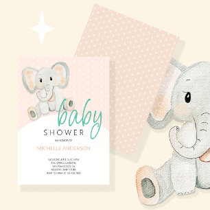 Invitation Illustration d'aquarelle de fille d'éléphant rose 