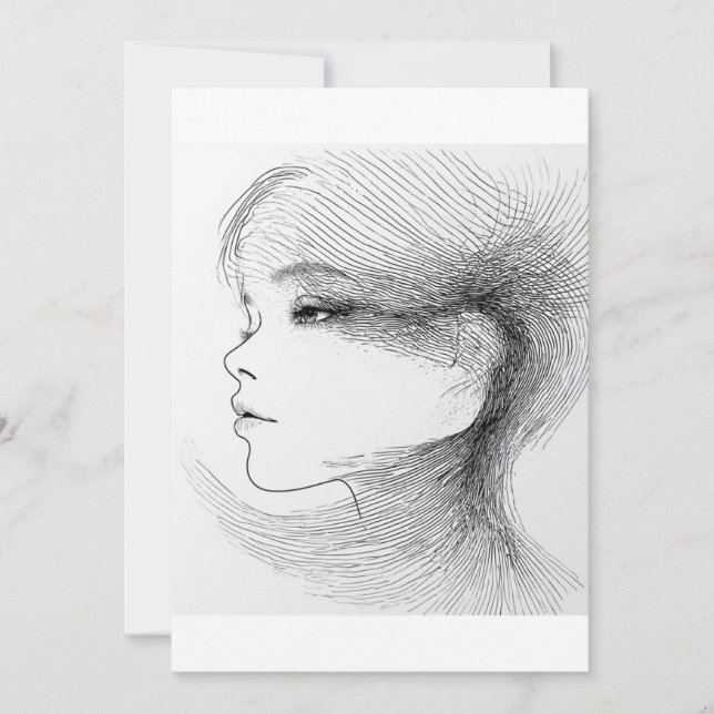 Invitation Illustration d'art en ligne continue d'un visage h (Devant)