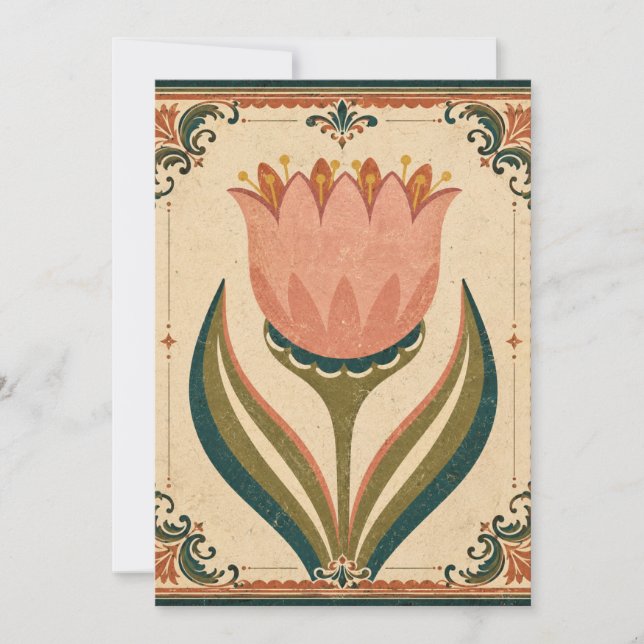 Invitation Illustration d'art populaire de tulipe antique de  (Devant)