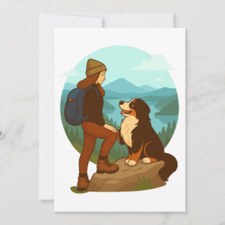 Invitation Illustration d'aventure d'une fille et d'un chien