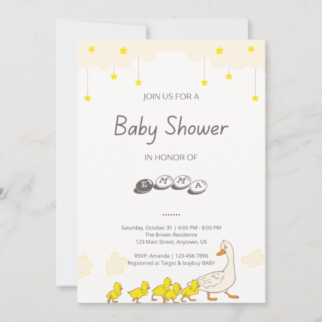 Invitation Illustration de Baby Shower de Canard Mignon dans  (Devant)