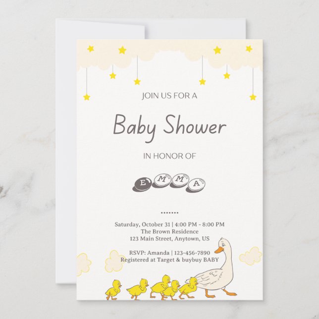 Invitation Illustration de Baby Shower de Canard Mignon dans  (Devant)