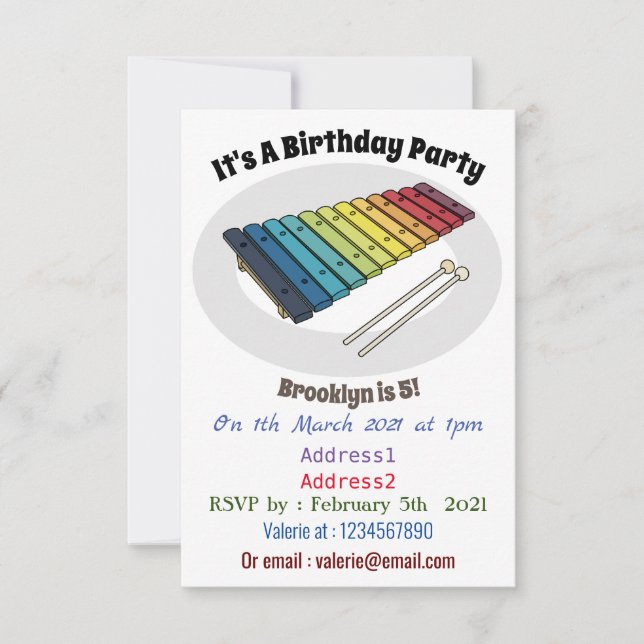 Invitation Illustration de bande dessinée en Xylophone (Devant)