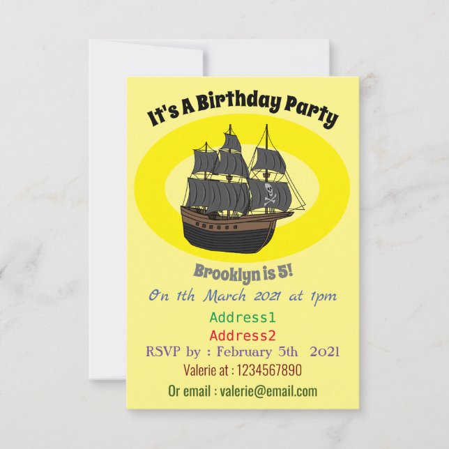 Invitation Illustration de bateau pirate (Devant)