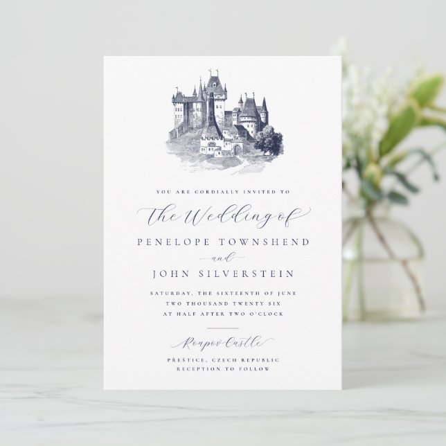Invitation Illustration de Château de Conte de Fées Mariage (Debout devant)