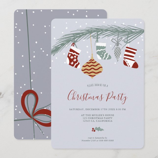 Invitation Illustration de chaussettes de Noël fantaisie mode (Devant / Derrière)