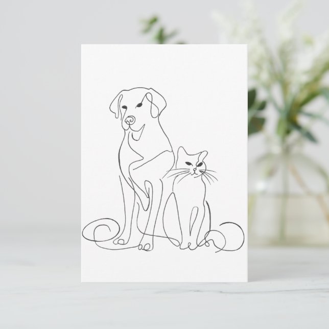 Invitation Illustration de chien et de chat en ligne tracée à (Debout devant)