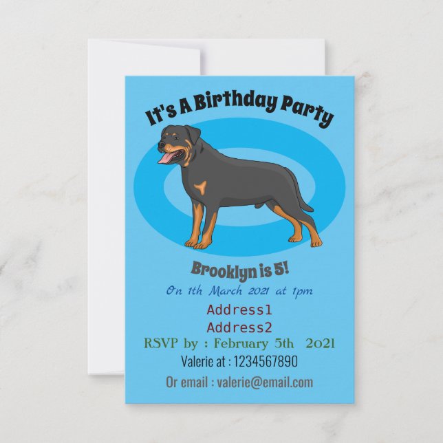 Invitation Illustration de chien Rottweiler (Devant)