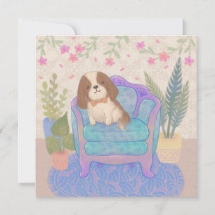 Invitation Illustration de chiot mignon sur fauteuil vintage